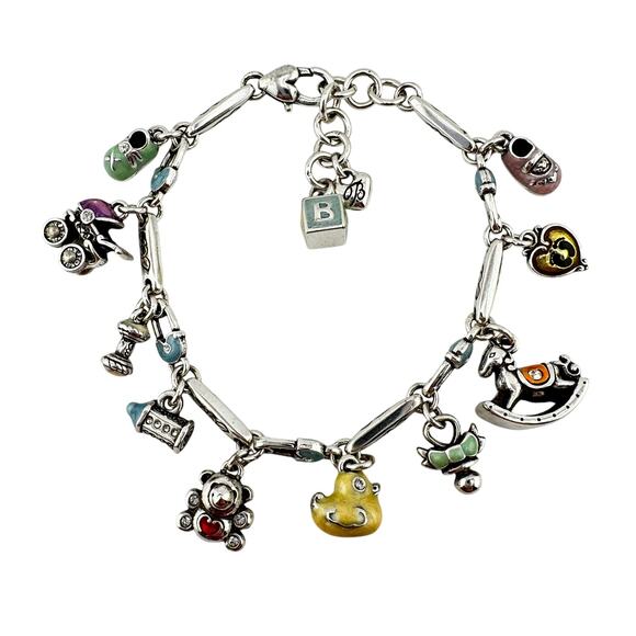 Brighton Retired Silver Plated Baby Mother Enamel Charm 6.75"-8" Bracelet - Picture 3 of 9